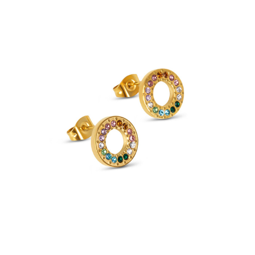 Pendientes con Piedras de Colores de Circonita Chapados en Oro de 18K
